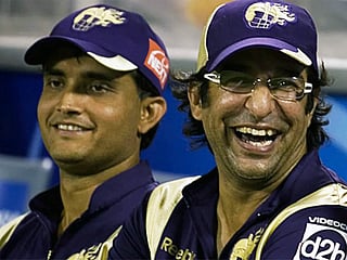 Wasim Akram and Saurav Ganguly during IPL in 2010