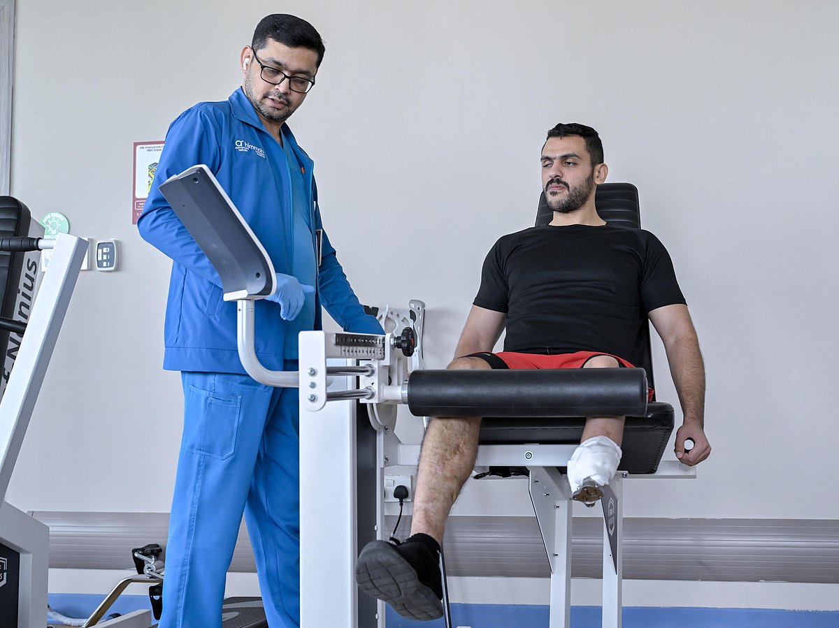 Palestinian amputee Anas Jebeihi at Burjeel Medical City, Abu Dhabi.