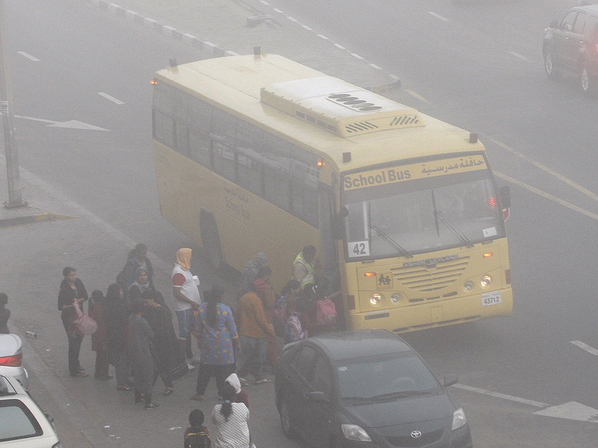 School bus during winter season in Sharjah