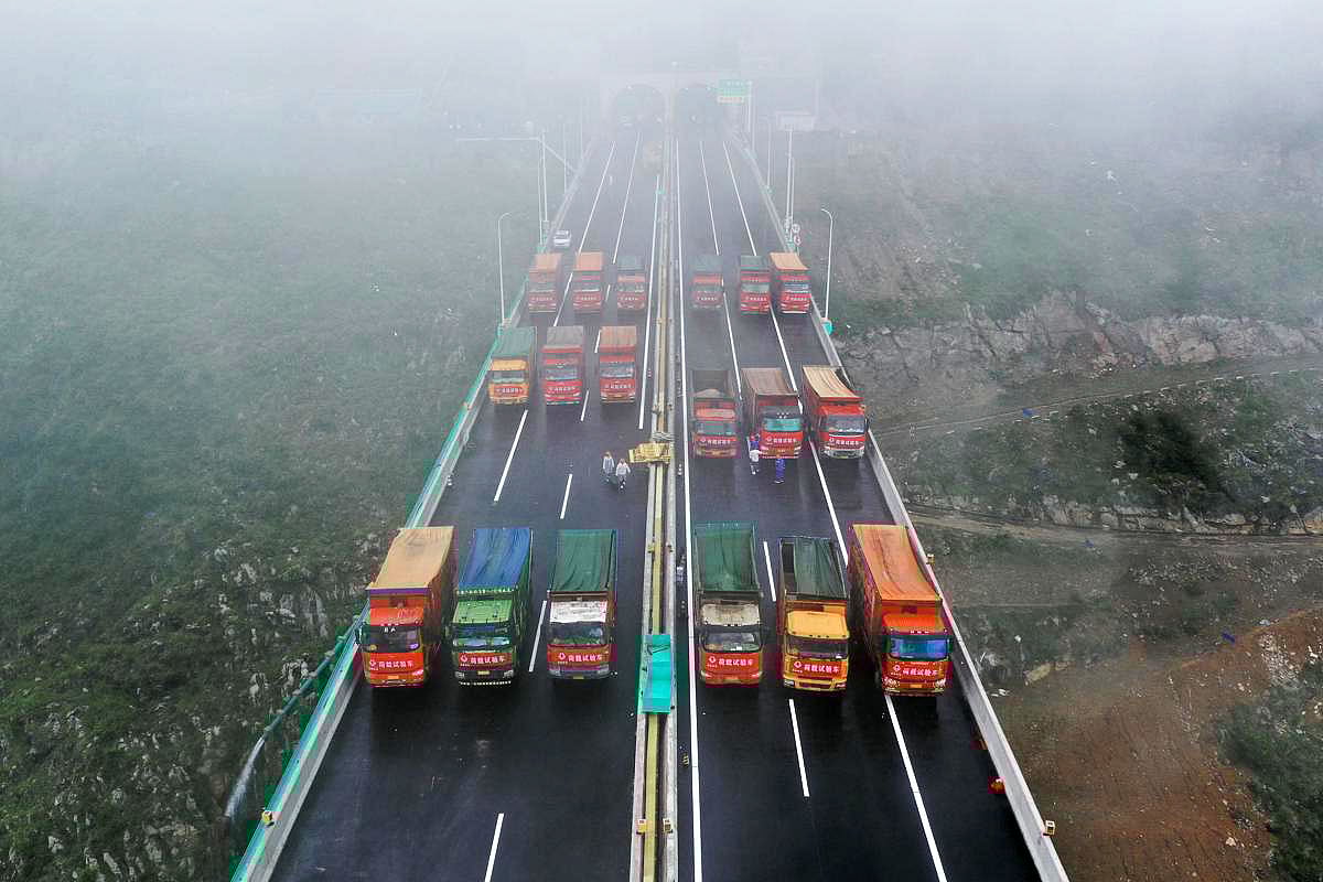 The load test is the final step before it is considered safe to welcome traffic. A testing team drove 96 trucks onto designated points to test the bridge's structural integrity.
