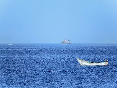 Fishermen are seen at sea in Nouadibou, Mauritania. [Illustrative image]