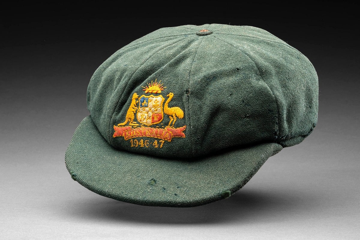 The cap worn by former Australian cricketer Don Bradman during the 1946-47 Ashes series,