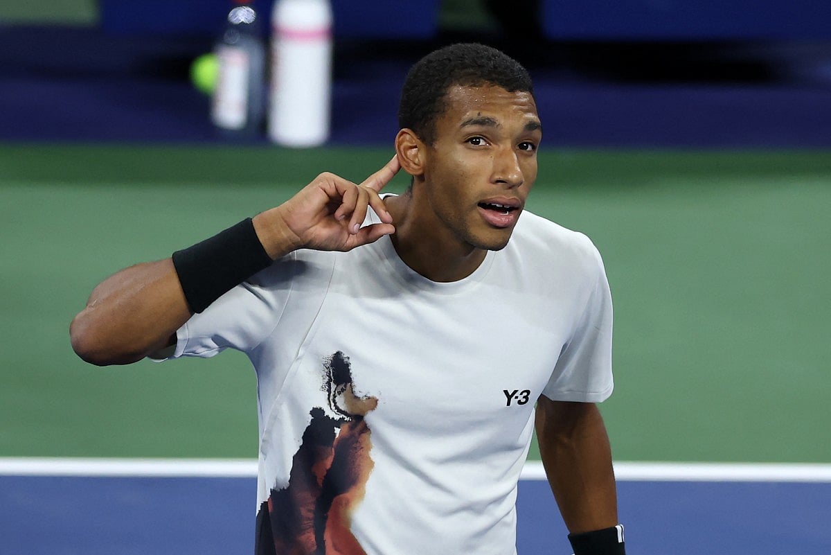 Canada's Felix Auger-Aliassime celebrates his victory over Germany's Alexander Zverev during their men's singles third round match on day seven of the US Open tennis tournament at the USTA Billie Jean King National Tennis Center in New York City, on August 30, 2025.