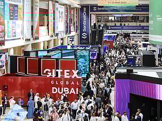 The calendar features a diverse mix of exhibitions and conferences spanning technology, sustainability, healthcare, food and beverage, energy, construction, transport, finance, and education. 