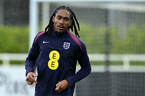 England's defender Djed Spence takes part in a training session at St George's Park in Burton-upon-Trent, central England, on September 3, 2025, prior to their World Cup Qualifiers football match against Andorra.