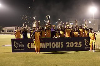 Sharjah Warriorz team celebrates after clinching the DP World ILT20 Development Tournament.