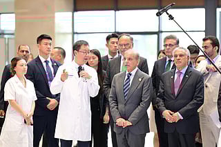 Prime Minister Shehbaz Sharif during visit to Anzhan Hospital in China