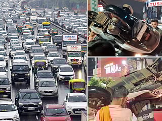 Scooter on head! Man wades through Gurgaon floods 
