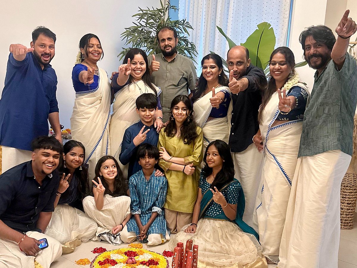 The family of Sandhya EK (second from left) celebrated Onam with family friends ahead of Thiruvonam, which falls on a public holiday this year, saving the day for family festivities.