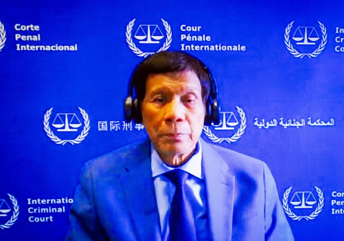 Rodrigo Roa Duterte appearing for the first time before the ICC judges on 14 March 2025.