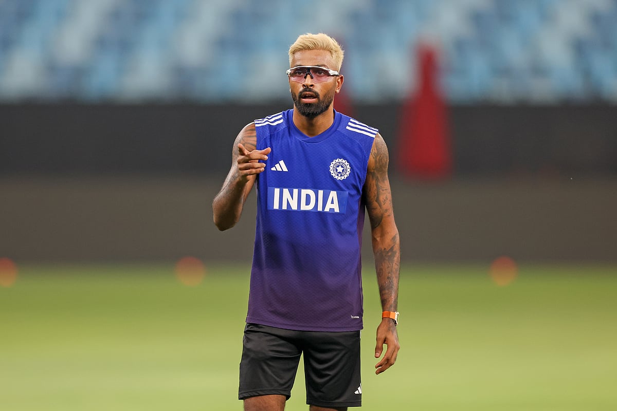 Indian all rounder Hardik Pandya during a training session ahead of their first Asia Cup match against UAE at Dubai International cricket stadium. 