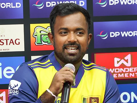Sri Lanka captain Charith Asalanka talks during the Asia Cup 2025  captain’s press conference.