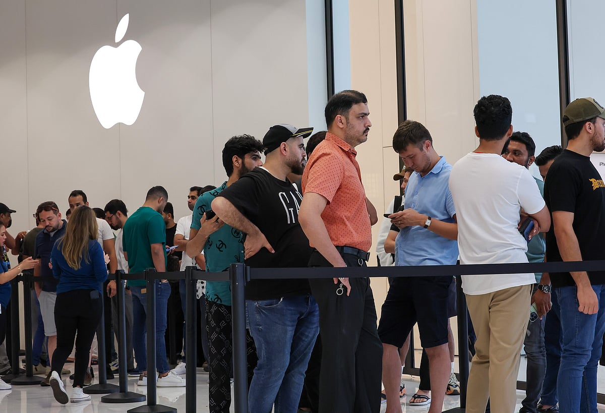 Customers queue patiently as sales of the iPhone 15, Apple Watch Series 9 and Ultra 2 begin at Apple Dubai Mall in 2024. For over a decade, Dubai has been at the heart of Apple’s iPhone mania, with every launch turning into a spectacle of excitement, anticipation, and long lines. 