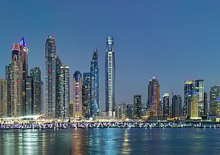 Ciel skyline at dusk — Ciel Dubai Marina: The tower, designed by award-winning firm Norr, will rise 82 floors to 377 metres, making it the world’s tallest hotel.