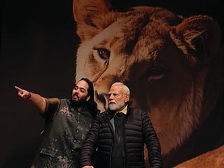Indian Prime Minister Narendra Modi with Anant Ambani during the inauguration of Vantara in Jamnagar, Gujarat