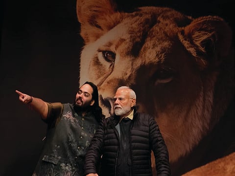 Indian Prime Minister Narendra Modi with Anant Ambani during the inauguration of Vantara in Jamnagar, Gujarat