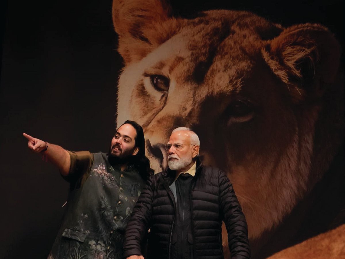 Indian Prime Minister Narendra Modi with Anant Ambani during the inauguration of Vantara in Jamnagar, Gujarat