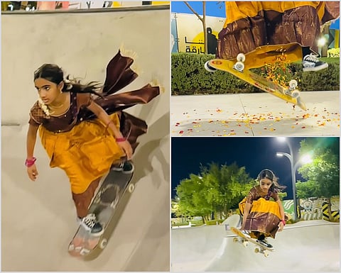 A collage of screengrabs from the  viral video showcases Anwita Stalin's skillful performance