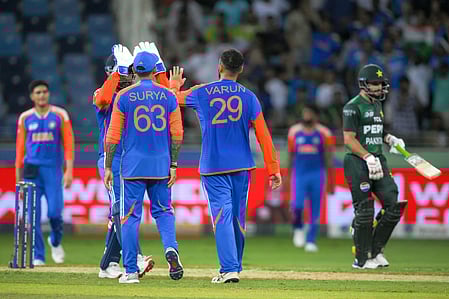 Indian players skip handshake with Pakistan as Asia Cup clash ends in frosty silence in Dubai on Sunday. IANS photos