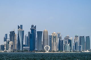 High-rise buildings are pictured in the Doha skyline on September 15, 2025.