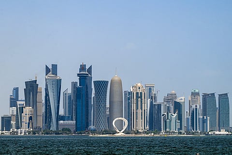 High-rise buildings are pictured in the Doha skyline on September 15, 2025.