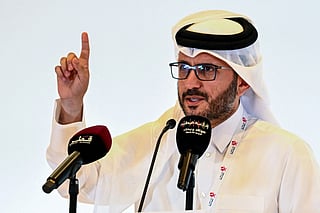 Qatar's Foreign Mininstry spokesperson Majed al-Ansari speaks at a press conference during the 2025 Arab-Islamic emergency summit in Doha on September 15, 2025.