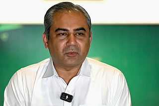 Mohsin Naqvi, chairman of the Pakistan Cricket Board (PCB) addresses a press conference at the Gaddafi Stadium in Lahore on September 17, 2025, ahead of the Asia Cup 2025 Twenty20 international cricket match between United Arab Emirates and Pakistan in Dubai.