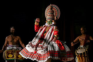 An artist performs Kathakali, a traditional form of classical Indian dance, during a show at a cultural festival in Chennai on September 18, 2025.