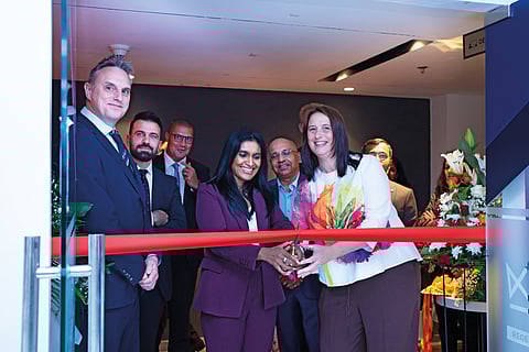 Tharshiny Pankaj, Joint CEO, Regent College London, and Mary Wade, Executive Vice President – UK Education, INTO Global, launch the University Study Centre at the Regent College London, Dubai campus in the presence of senior management and staff