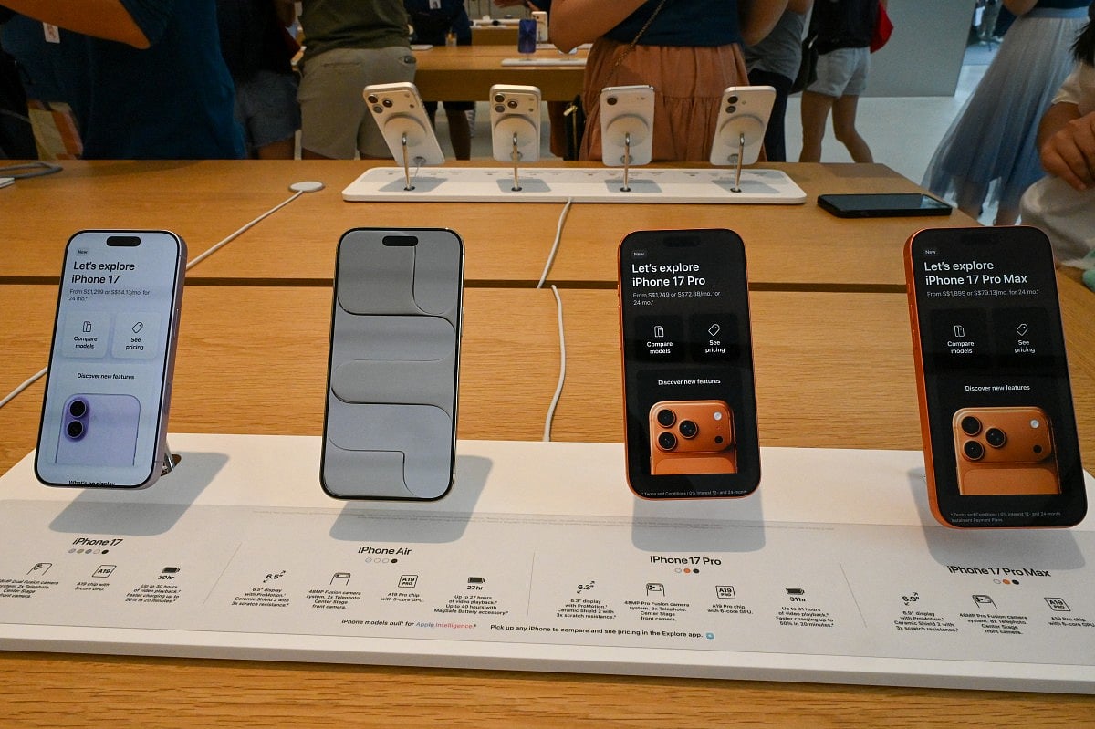 A display of Apple’s newly launched iPhone 17 series is seen in a store in Singapore on September 19, 2025.