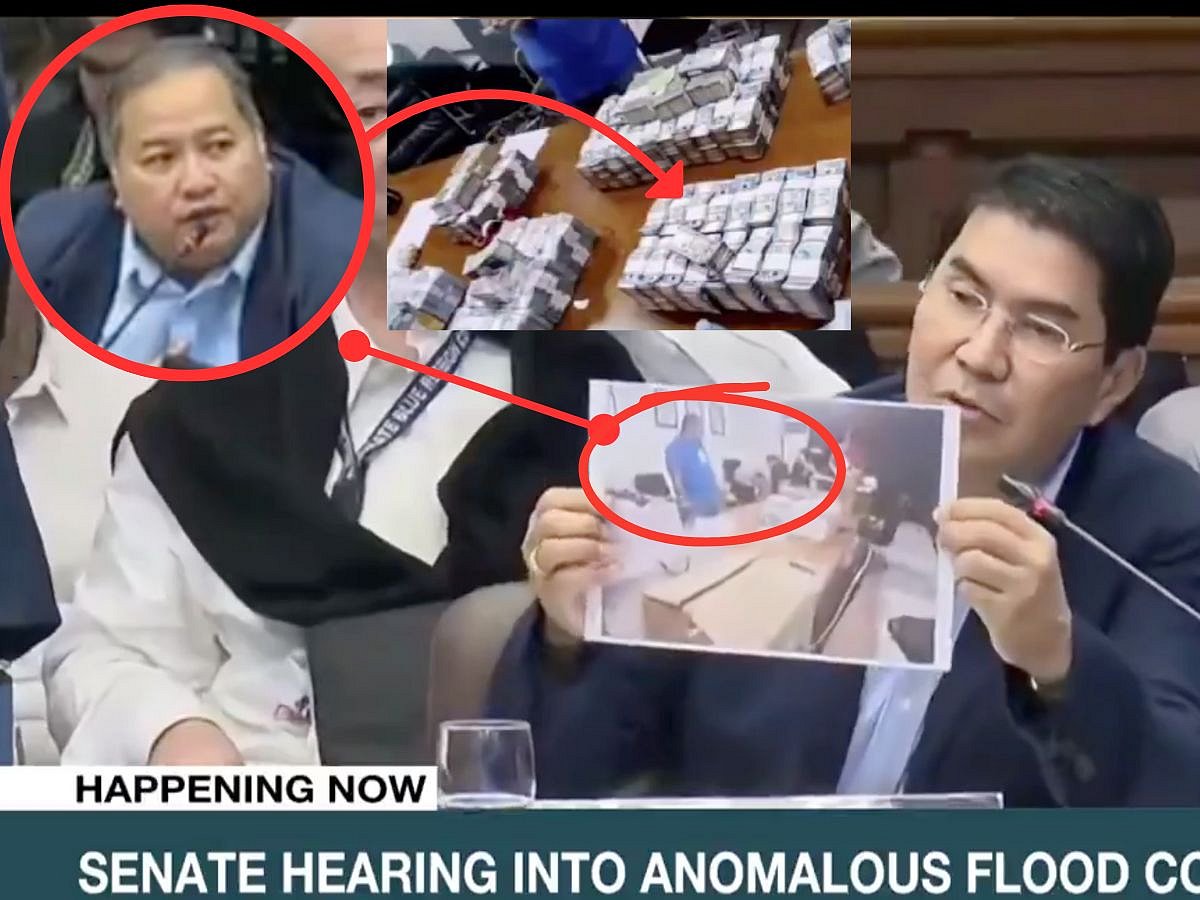 Sacked Filipino engineer Henry Alcantara (circled in red) spilled the beans at a Senate showdown on Thursday — admitting, finally, he knew about those fat stacks of cash crammed in boxes, "kickbacks" for his crew and some shady project bosses (still ghosts in the probe) during questioning by Senator Erwin Tulfo. His old sidekick Brice Hernandez ratted him out with pics of the cash (Alcantara's mug right there "supervising" the split) and chat logs linking it to bigwigs — with the money trail going back to both the Senate and the House. 
