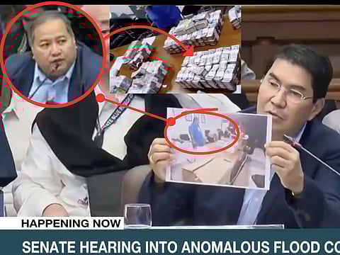 Sacked Filipino engineer Henry Alcantara (circled in red) spilled the beans at a Senate showdown on Thursday — admitting, finally, he knew about those fat stacks of cash crammed in boxes, "kickbacks" for his crew and some shady project bosses (still ghosts in the probe) during questioning by Senator Erwin Tulfo. His old sidekick Brice Hernandez ratted him out with pics of the cash (Alcantara's mug right there "supervising" the split) and chat logs linking it to bigwigs — with the money trail going back to both the Senate and the House. 
