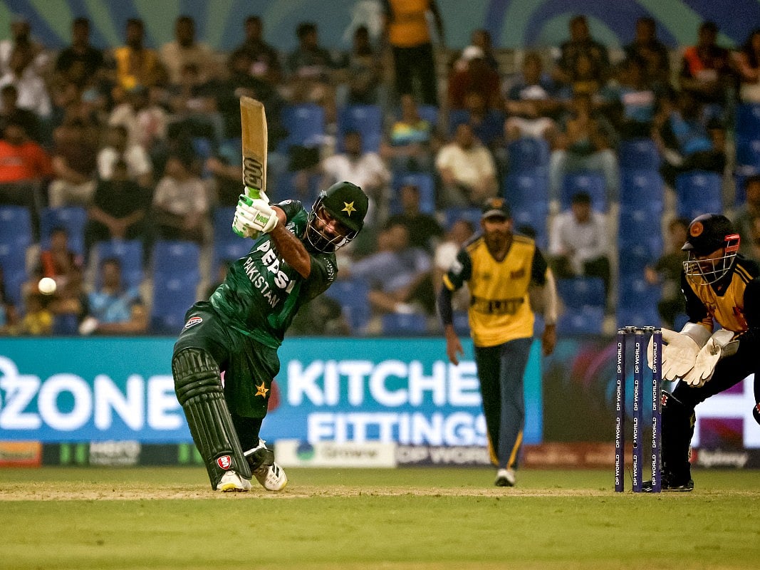 Pakistan's Hussain Talat in action during the Asia Cup 2025 Super Four Twenty20 international cricket match against Sri Lanka at the Sheikh Zayed Cricket Stadium in Abu Dhabi on September 23, 2025.