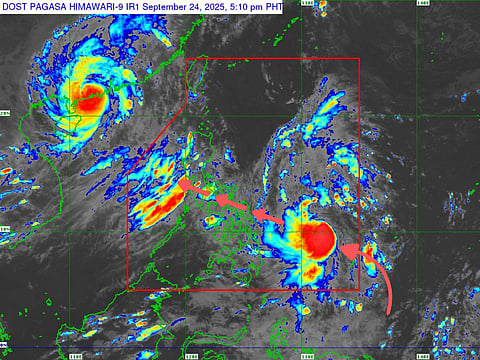 Location of Opong (international code: Bualoi) issued by Philippine weather bureau Pagasa at 5pm, 24 September 2025. The forecast is valid for broadcast until the next bulletin at 11pm Manila time (on Wednesday).
