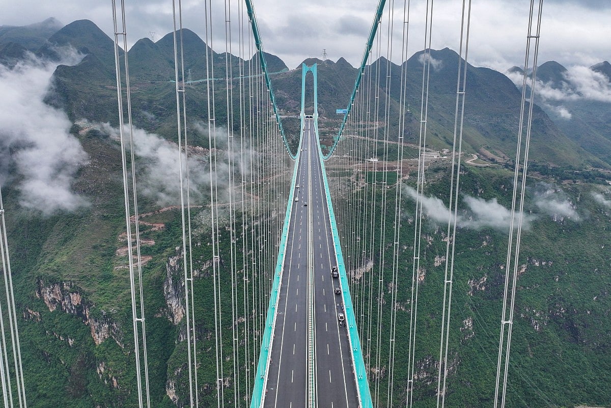 The Huajiang Grand Canyon Bridge, the world’s highest, is seen in China’s southwest Guizhou province on September 27, 2025.