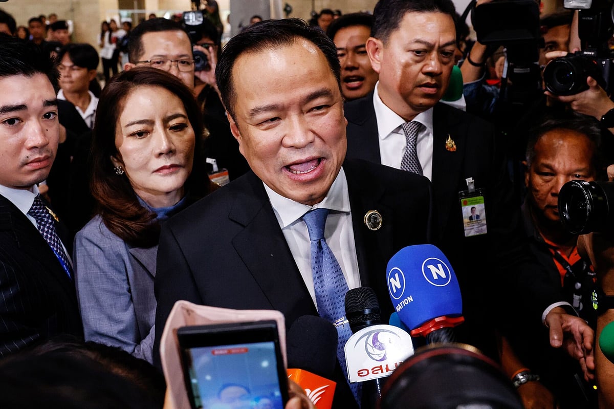 File photo shows Thai PM Anutin Charnvirkul during an interview.
