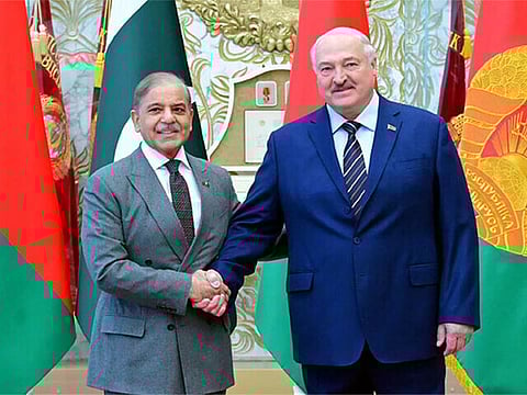 Prime Minister Shehbaz Sharif and Belarus President Aleksandr Lukashenko in Minsk on April 11, 2025