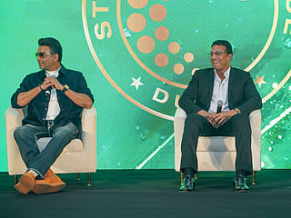 Bollywood actor Madhavan and tennis champion Mahesh Bhupathi at the launch of Stars Golf League