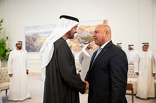 Sheikh Mohamed receives a delegation from Global Rail Transport Infrastructure Exhibition and Conference (GRTIEC), during a Sea Palace barza.
