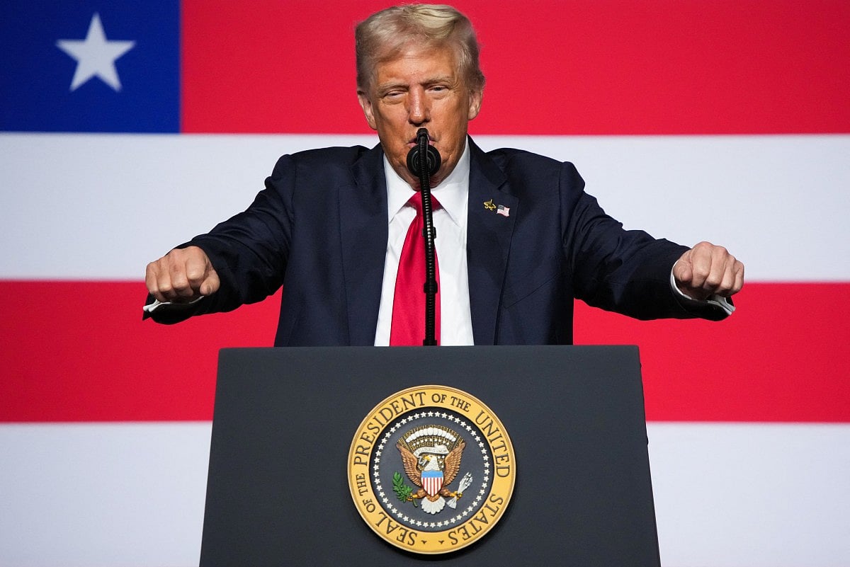 US President Donald Trump addresses senior military officers gathered at Marine Corps Base Quantico in Quantico, Virginia, on September 30, 2025.