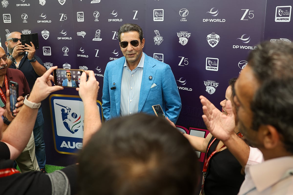 Former Pakistan cricketer and commentator Wasim Akram at the DP World ILT20 auction. 