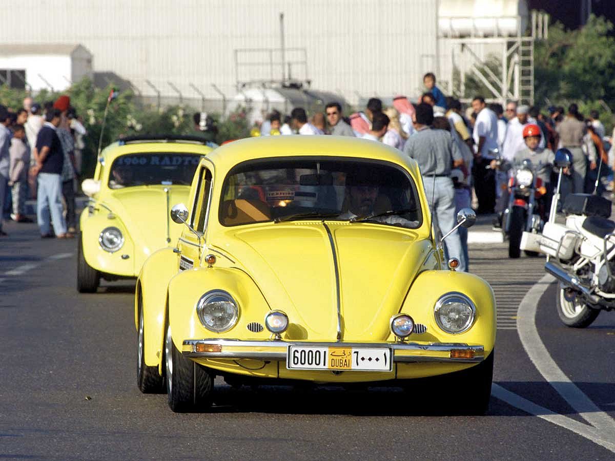 A Volkswagen Beetle attends a classic car rally in Dubai, in this archive image from 2000. German cars have been a constant on UAE roads from the early days, inspiring love for automobiles and building a rich automotive legacy for the UAE.