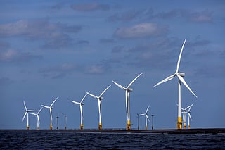 Offshore wind turbines near Great Yarmouth, UK.