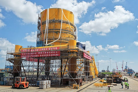 An underwater data centre being developed by Chinese maritime technology company Highlander is seen under construction at a shipyard in Nantong, in China’s eastern Jingsu province on September 11, 2025.