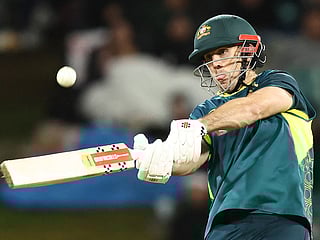 Australia's Mitchell Marsh bats during the third Twenty20 match against New Zealand at Bay Oval in Mount Maunganui on October 4, 2025. 