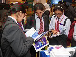 Students of ASPAM Indian International School visiting the Gulf News Edufair Dubai 2025. Photo: Virendra Saklani/ Gulf News