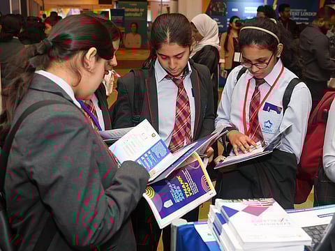 Students of ASPAM Indian International School visiting the Gulf News Edufair Dubai 2025. Photo: Virendra Saklani/ Gulf News