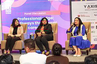 Rochelle Dsa, Lecturer, Phoenix Financial Trading, Dr. Bindu Nair, Assistant Dean, Demont Institute of Management and Technology and Suchi Dubey, Associate Professor and Head of BBA and BCOM Program, Symbiosis International University, Dubai during a panel discussion on the second day of Gulf News Edufair 2025