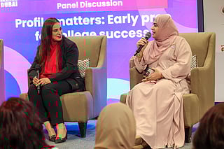 Puja Kewalramani, Program Leader – Business at Explore Education, and Humera Khan, Founder and CEO of Pinnacle Innovation & Education, sharing their thoughts during a panel at Gulf News Edufair 