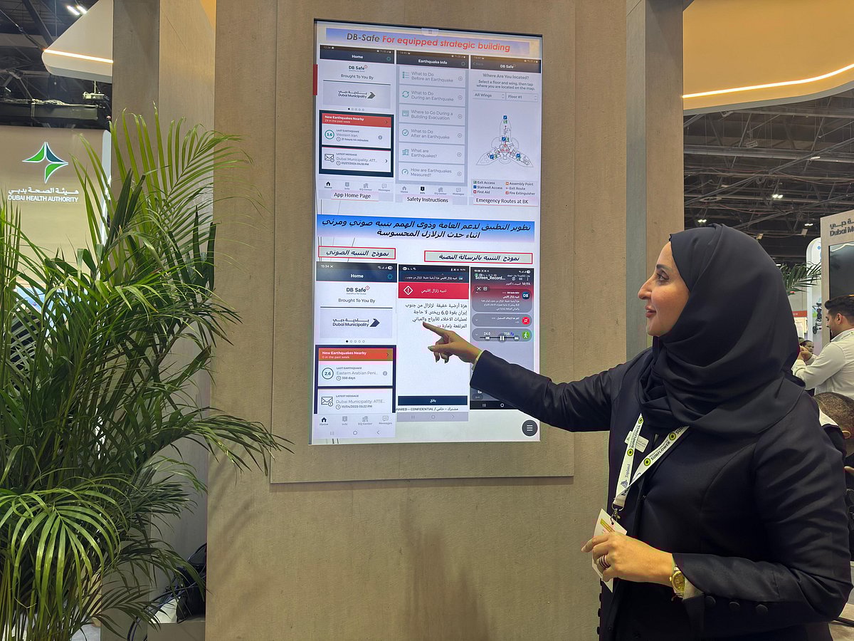 Eman Al Falasi explains about the app at the  AccessAbilities Expo 2025 in Dubai on Monday 